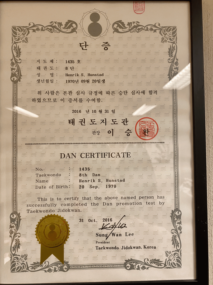 Black belt 8th dan · October 31, 2016 · Promoted by Grandmaster Chang Seong Dong