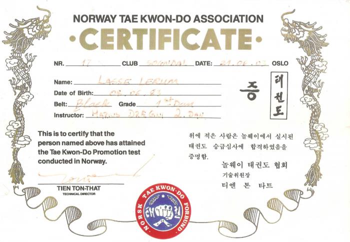 Black belt 1st dan · June 21, 2003 · Promoted by Grand Master Tien Ton-That