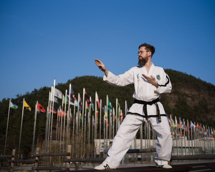 Sanko Lewis at the Taekwondowon in Muju, South Korea