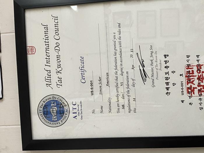 Black belt 6th dan · April 14, 2013 · Promoted by Grand Master Park Jong Soo