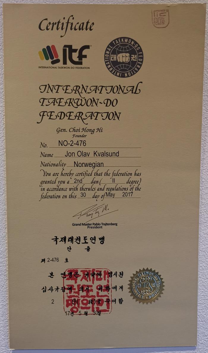 Black belt 2nd dan · May 30, 2017 · Promoted by Per Andresen