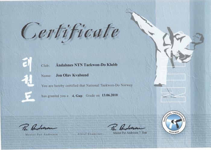 Blue belt · August 13, 2010 · Promoted by Per Andresen