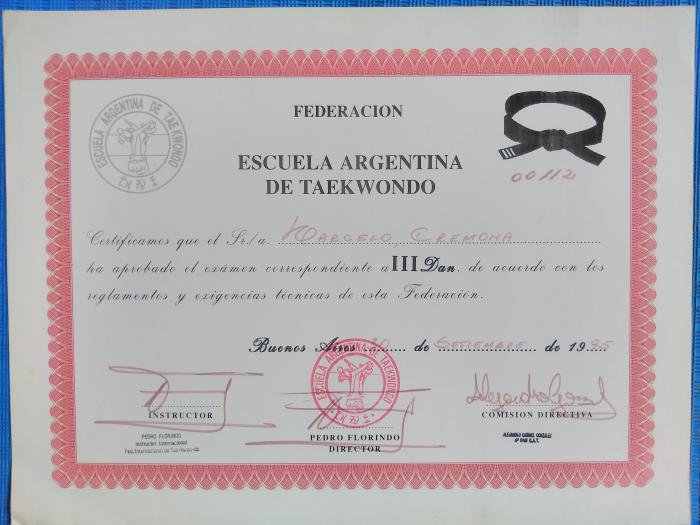 Black belt 3rd dan · September 30, 1995 · Promoted by Maestro Pedro Florindo