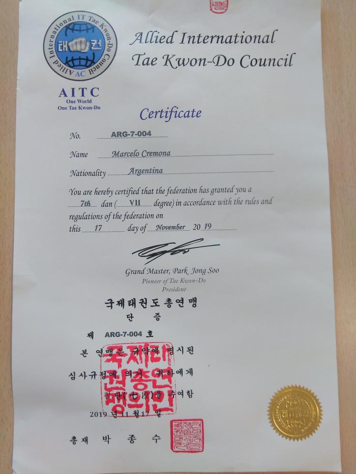 Black belt 7th dan · November 17, 2019 · Promoted by Grand Master Jong Soo Park