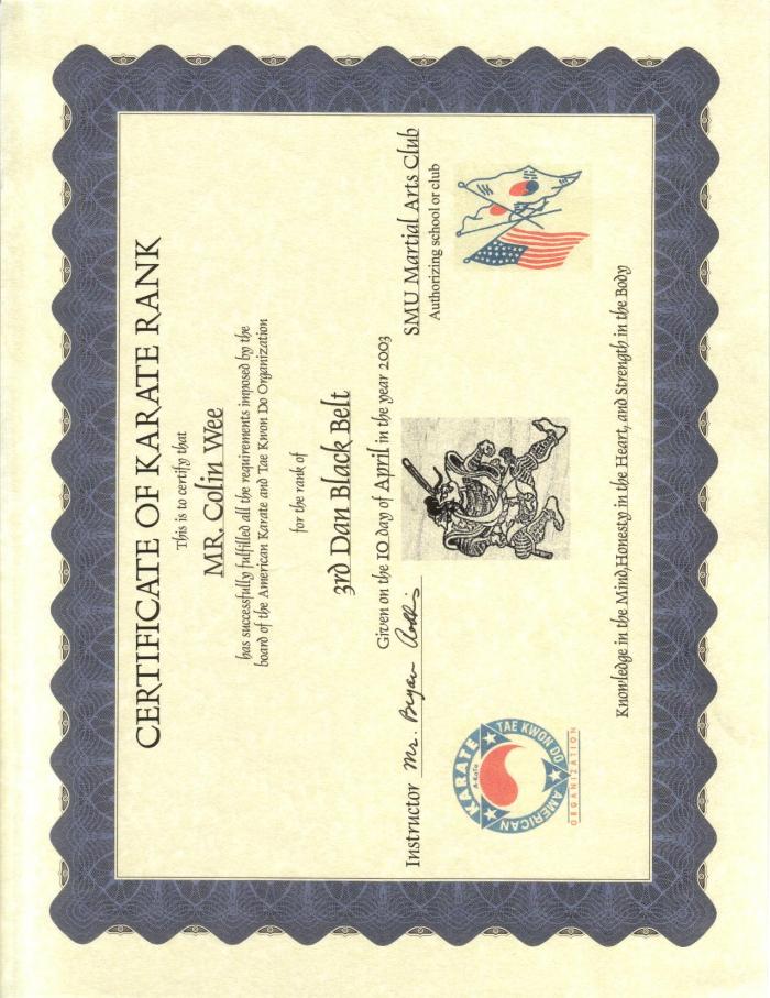 Black belt 2nd dan · April 10, 2003 · Promoted by Bryan Robbins, American Karate and Taekwondo Organization