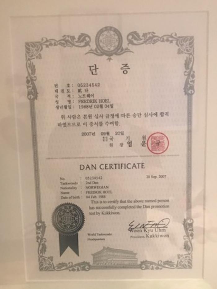 Black belt 2nd dan · June 23, 2007 · Promoted by Grandmaster Chang Seong Dong