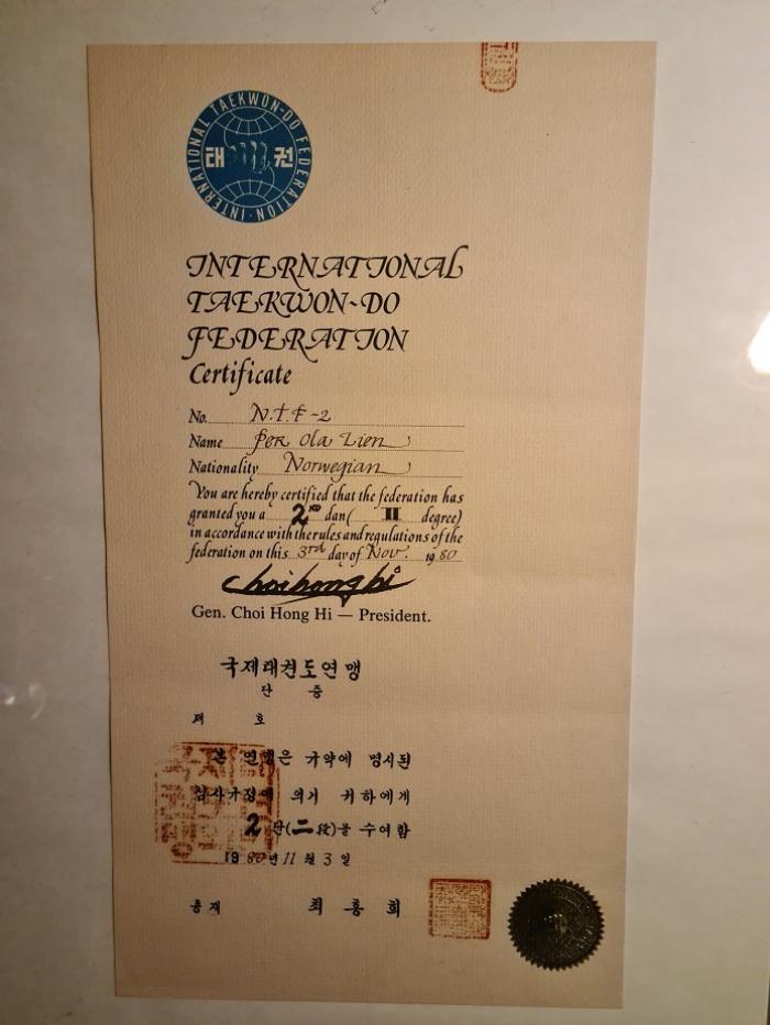 Black belt 2nd dan · November 3, 1980 · Promoted by Rhee Kii Ha