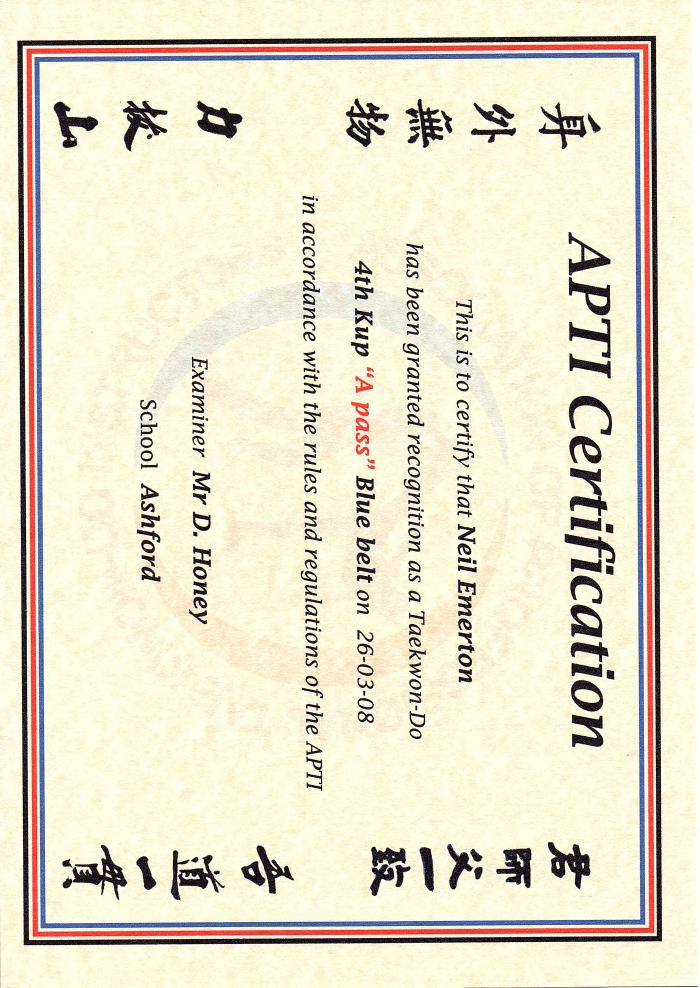 Blue belt · March 8, 2008 · Promoted by Mr D. Honey
