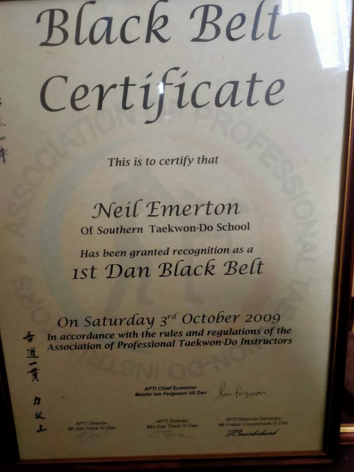 Black belt 1st dan · October 3, 2009 · Promoted by Master Ferguson