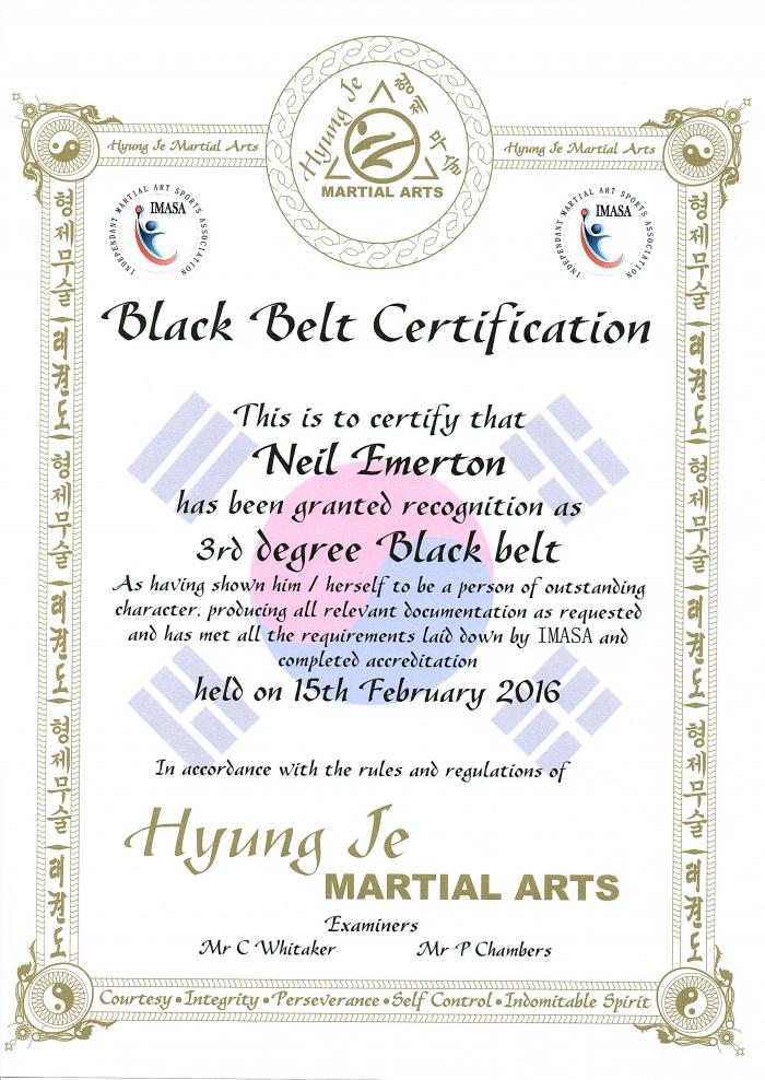 Black belt 3rd dan · February 15, 2016 · Promoted by Mr C Whitaker, Mr P Chambers