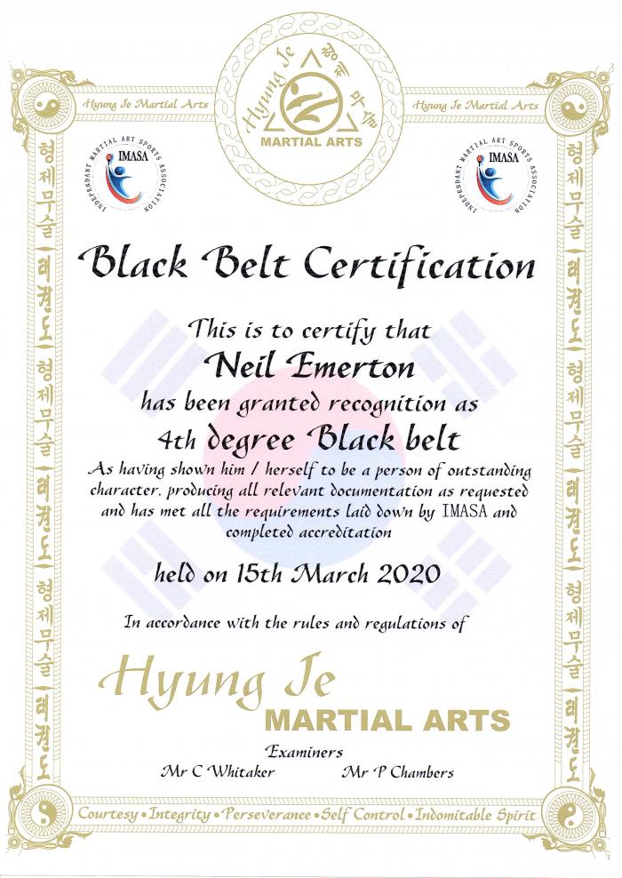 Black belt 4th dan · March 15, 2020 · Promoted by Mr C Whitaker, Mr P Chambers