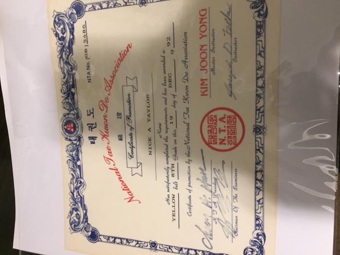 Yellow belt · December 19, 1992 · Promoted by Joon Yong Kim
