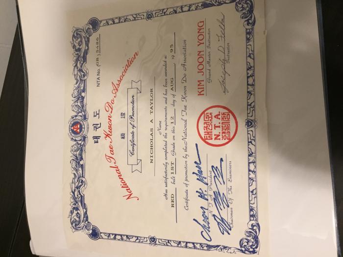 Red belt · August 1, 1995 · Promoted by Joon Yong Kim