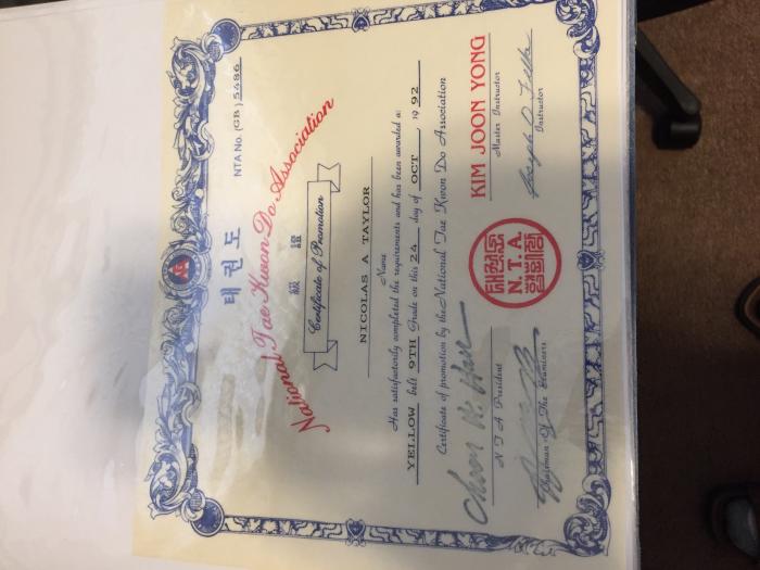 Yellow belt · December 19, 1992 · Promoted by Joon Yong Kim