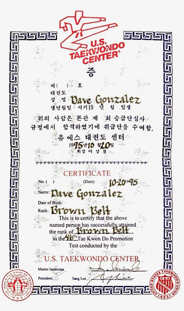 Brown belt · October 20, 1995 · Promoted by Richard Jay Warwick