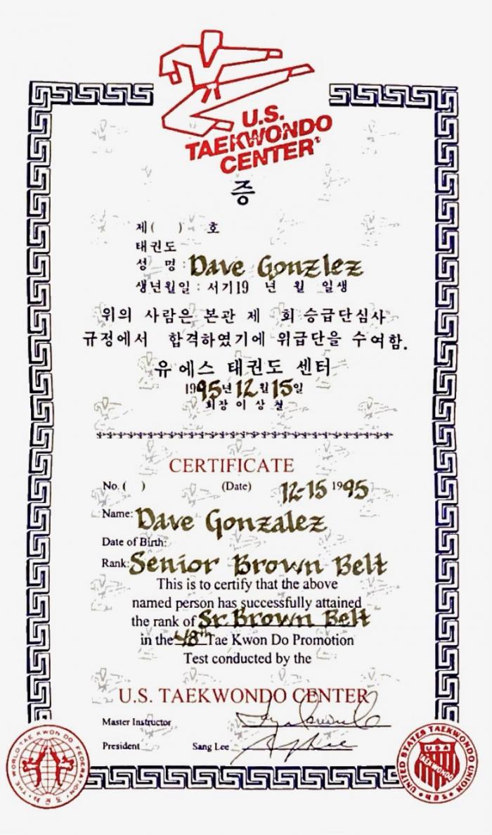 Brown belt · October 20, 1995 · Promoted by Richard Jay Warwick