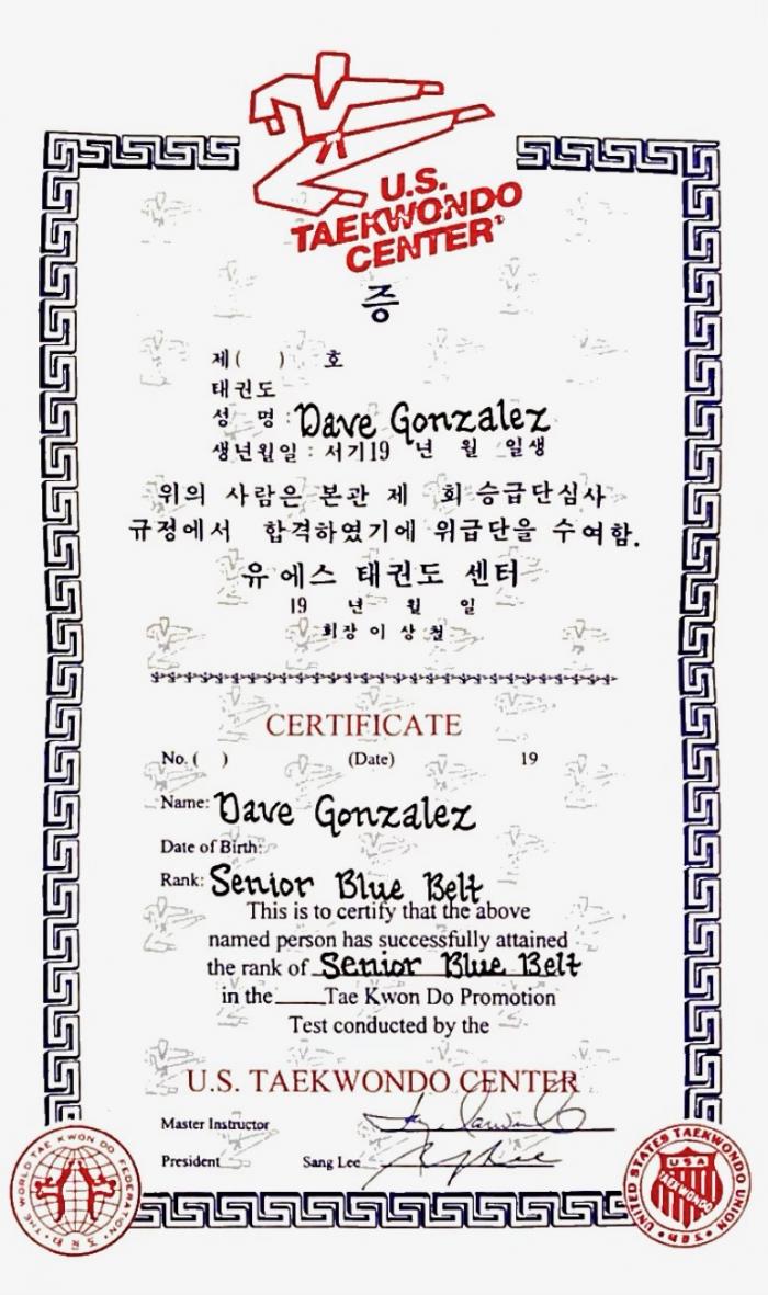 Blue belt · December 22, 1993 · Promoted by Bak Cheol Soo