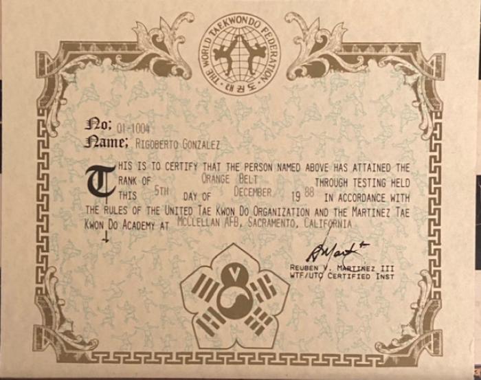 Orange belt · December 5, 1988 · Promoted by Reuben V. Martinez