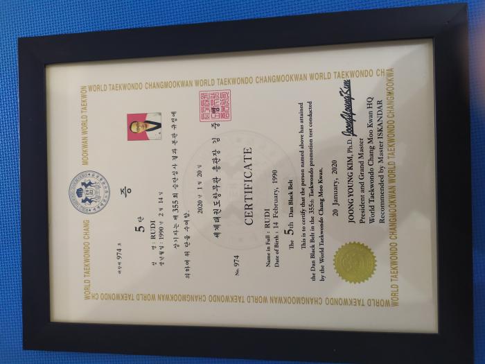 Black belt 5th dan · January 20, 2020 · Promoted by Joong Young Kim
