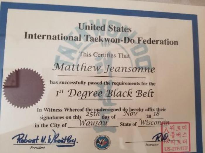 Black belt 1st dan · November 18, 2018 · Promoted by Robert Wheatley/ Robert shook