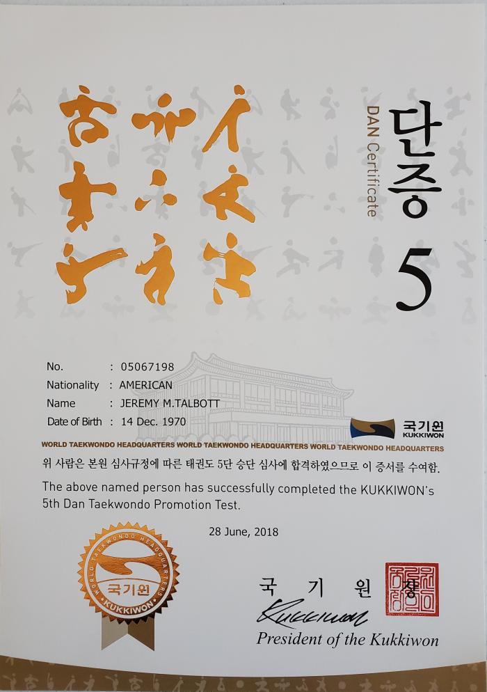 Black belt 5th dan · June 28, 2018 · Promoted by Glenn Uesegi