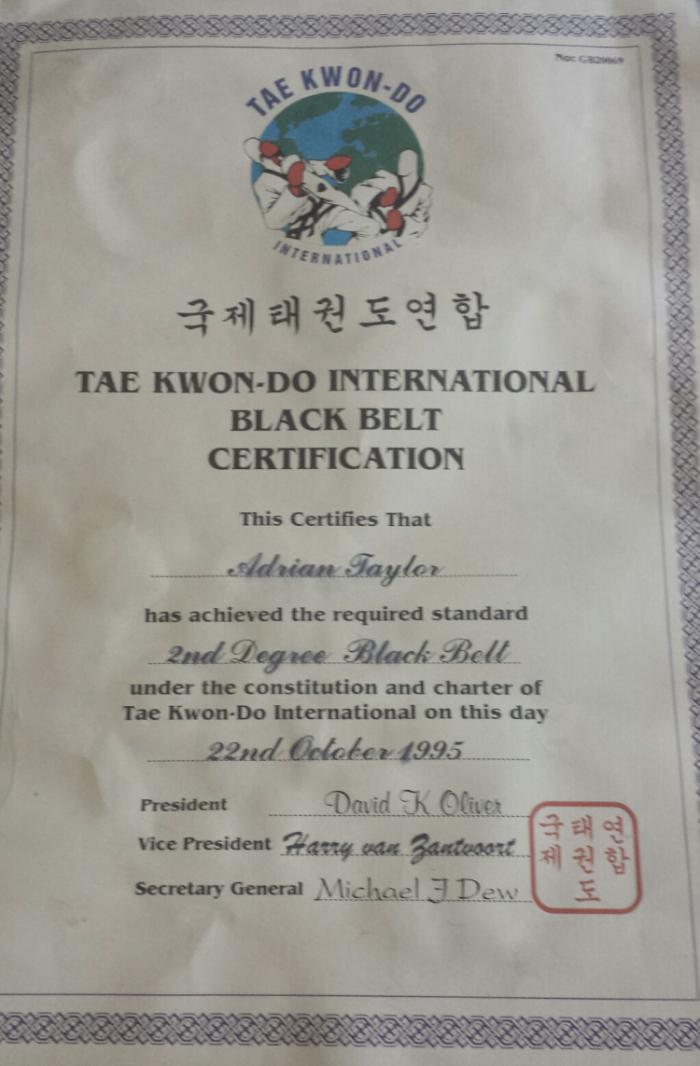 Black belt 2nd dan · October 22, 1995 · Promoted by David Oliver