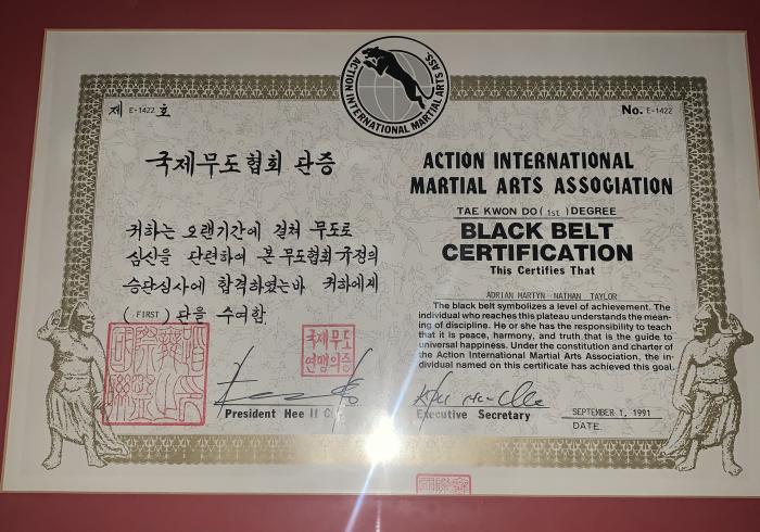 1st Dan cert from 1991 - graded my the Korean coach from Best of the Best