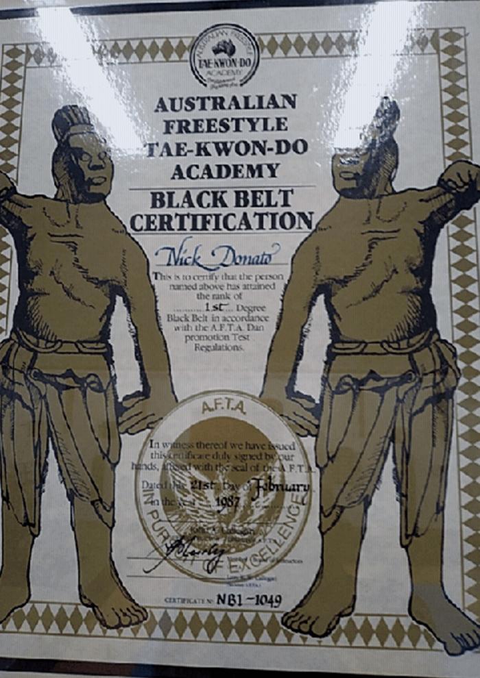 Black belt 1st dan · May 21, 1987 · Promoted by AFTA Master John Callegari