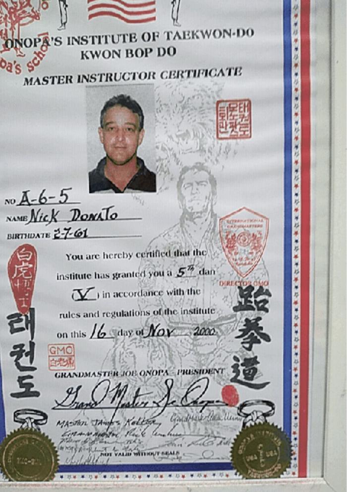 Black belt 5th dan · November 15, 2000 · Promoted by Grandmaster Joe Onopa