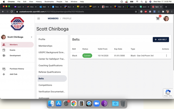 Scott Ryan Chiriboga's USATKD Black Belt 3rd Dan Rank Profile Information