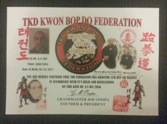 5th Dan Certificate