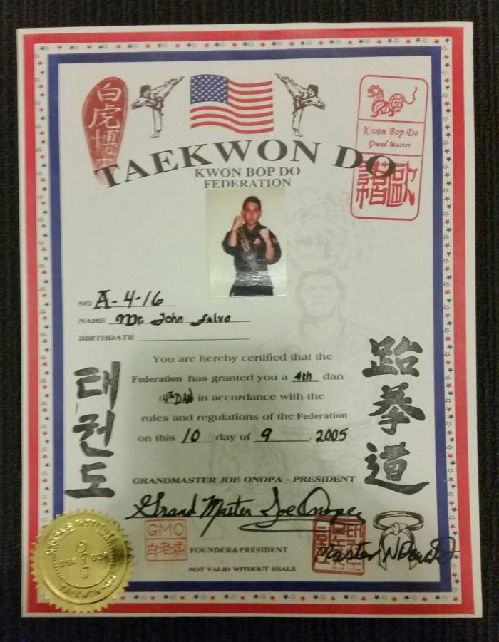 4th Dan Certificate