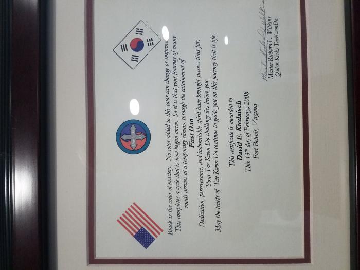 Black belt 1st dan · July 11, 1991 · Promoted by Keith A. Bump