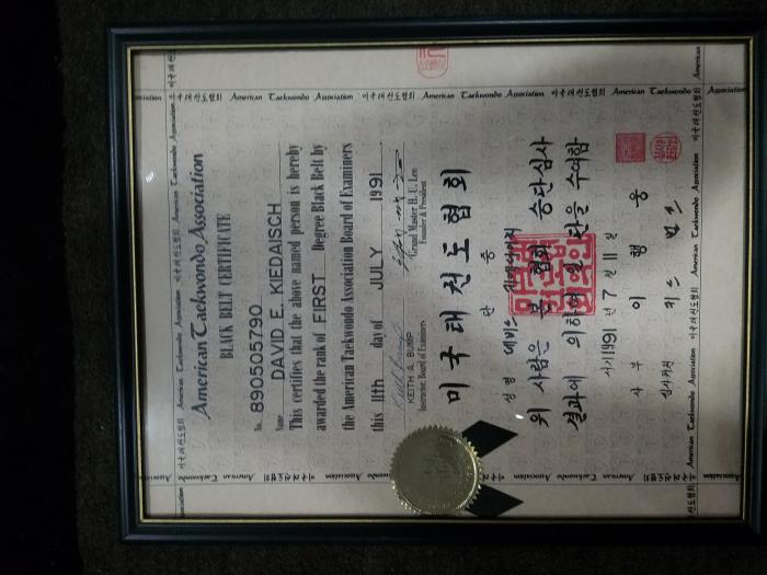 Black belt 1st dan · July 11, 1991 · Promoted by Keith A. Bump
