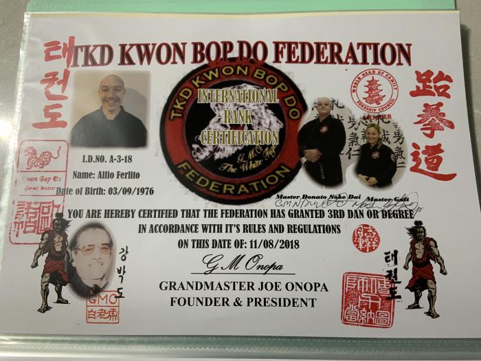 3rd Dan Certificate