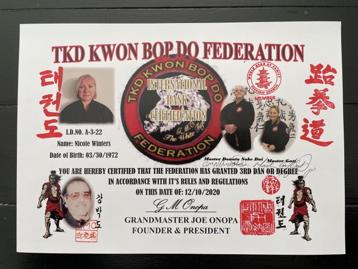 3rd Dan Certificate