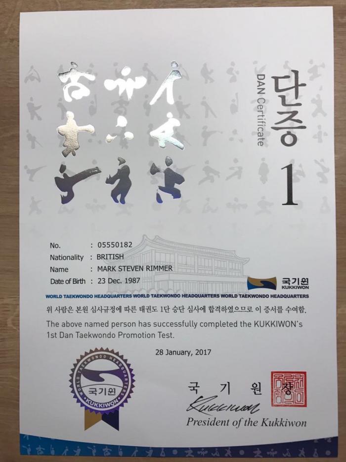 Black belt 1st dan · December 1, 2002 · Promoted by Master Craig Waddington