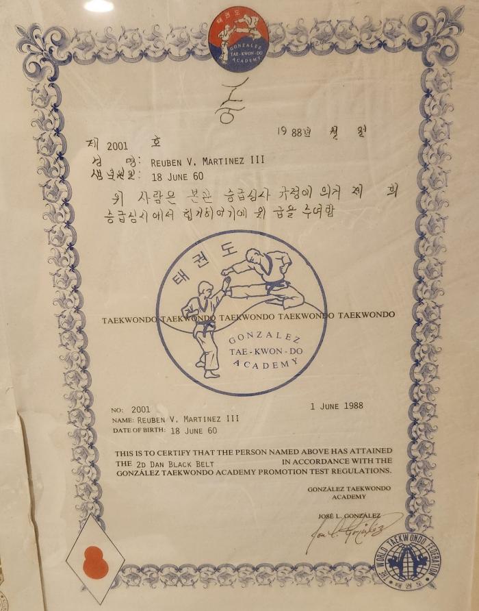 Black belt 2nd dan · June 1, 1988 · Promoted by Jose Gonzalez