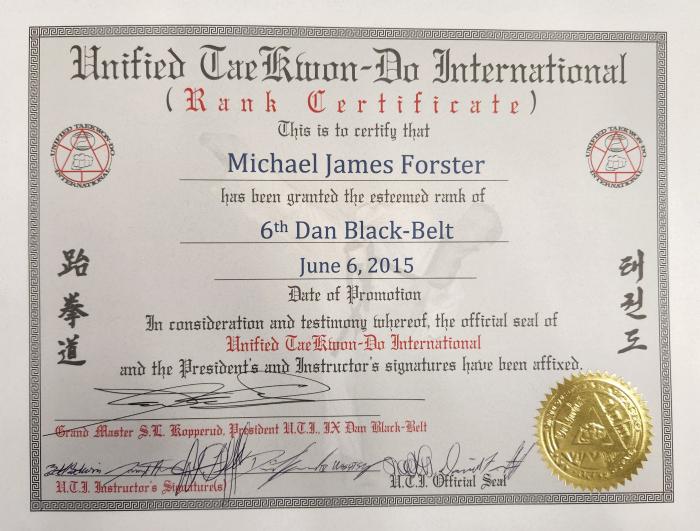 Black belt 6th dan · June 6, 2015 · Promoted by Scott Kopperud