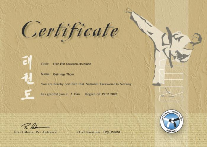 Black belt 1st dan · November 22, 2022 · Promoted by Roy Rolstad
