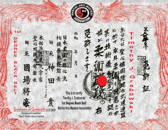 Black belt 1st dan · June 5, 2011 · Promoted by Ted Gambordella