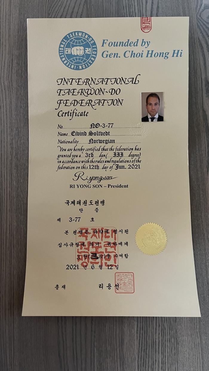 Black belt 3rd dan · June 12, 2021 · Promoted by Master Arne Hansen. Master Ingar Eilertsen